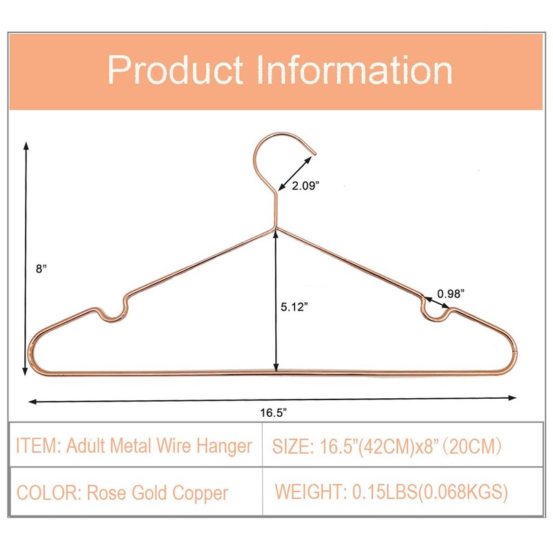Koobay 16.5" Rose Gold Copper Clothes Hangers - 30 Pack,Heavy