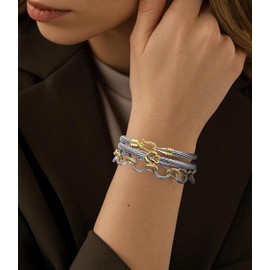 ESSNAMS 3Pcs Cable Cuff Bracelets Set, Trendy Cute Gold and Silver Bangle Two Tone Chain Mixed Metal Jewelry for Women (Two Tone Set C)