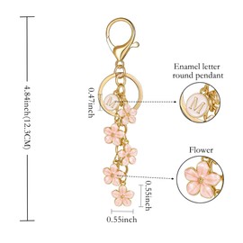 XGALBLA Light Pink Cute Initial Letter M Keychain for Women, Flower Bag Charms Letter Keyring Purse Bag Accessories(Light Pink M)