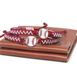 Baseball Charm Bracelet Gift 2PCS for Boys Girls Kids Adults | Stylish Sports Jewelry | Great Birthday or Coach Appreciation Gift (red 2pcs)