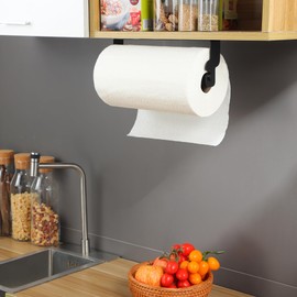 ZUNTO Black Paper Towel Holder Cabinet Door or Under Cabinet - Self Adhesive Big Roll Rack, Wall Mount Paper Towel Bar for Kitchen, Stainless Steel,