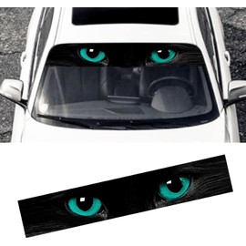 Ykybhx 2PCS Car Front Window Windshield Decals Vinyl Front Sunshade Rear Visor Strip Sticker 3D Cat Eyes Front Windshield Banner Colorful Reflective Decal Sticker Universal for 52.4" x 8.3",09