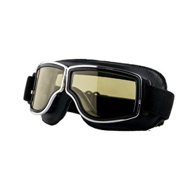 1Storm Motorcycle Scooter Mopeds Goggles Half Helmet Vintage Vespa Pilot Aviator Style, GK_631 Black Frame Yellow Lens