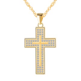 MOOFUN Cross Pendant Necklace for Women Men with Zirconia, 925 Sterling Silver Religions Faithful Necklaces, Fashion Sparkly Big Amulets Jewellery for Her Him Gold