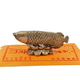 Fengshui Wealth Arowana Fish Lucky Fish Statue Figurine Decoration+Wealth Amulet D1014+Free Mxsabrina Red String Bracelet