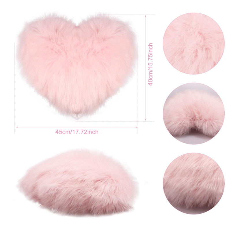Heart Pillow, Soft Fluffy Long Plush Love Throw Pillow Decorative