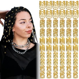 Ouligay 100Pcs Gold Hair Jewellery for Braids, Gold Hair Cuffs Charms Rings for Braids, Adjustable Braid Clips Dreadlock Accessories Pieces Jewelry for Men Women Festival