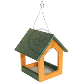 DutchCrafters Mini Modern Fly-Through Hanging Bird Feeder with Covered Roof & Aluminum Mesh Seed Tray, Plastic Poly - Amish Made in USA (Turf Green & Cedar)
