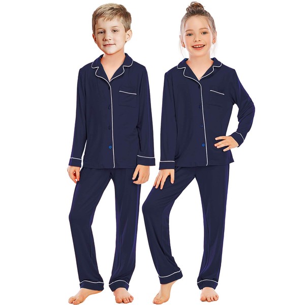 Veseacky Unisex Girls Boys Long Sleeve Sleepwear Button Down 2
