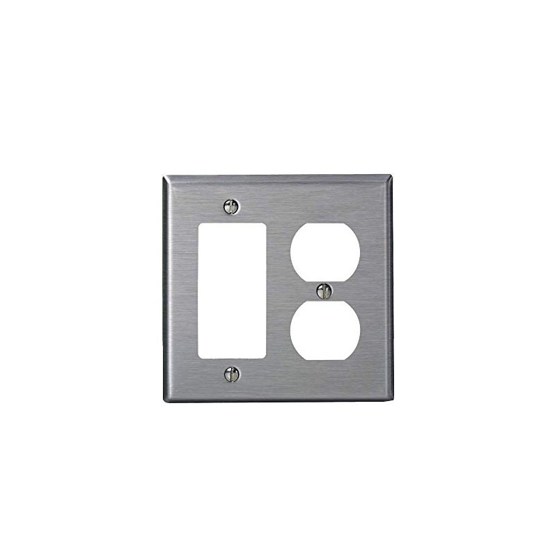 Leviton 2-Gang, 1-Decora, 1-Duplex Receptacle Stainless Steel Midway Wallplate, SJ826-40,