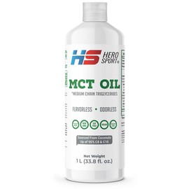 HS HERO SPORT MCT Oil 1 Lt, 66 Porciones, Ácido Caprílico 100% de Coco, KETO y Paleo Safe, 0g de Azúcar, Gluten Free, NON GMO, Vegan, Libre de Soya.