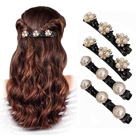 NT-ling-4 pinzas para el pelo trenzadas con piedras de cristal brillantes con 3 pinzas pequeñas, horquilla con forma de perla, pinza para el pelo trenzada con diamantes de imitación para niñas Wo