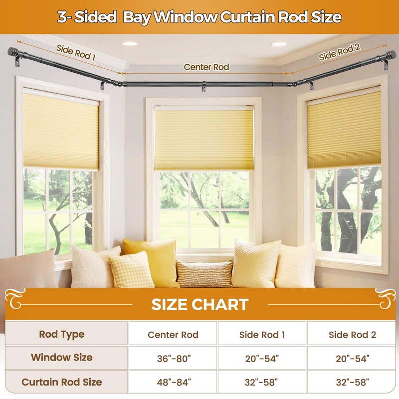 Bay Window Curtain Rods, HOTOZON 7/8 Inch Heavy Duty Curtain