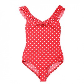 La-V Girls Swimming Costume, Red Polka Dot