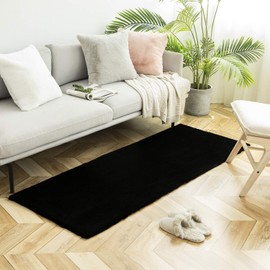 Ashler Faux Fur Rug, Ultra Soft Faux Rabbit Fur, Black Area Rugs, 2.2 x 6 Feet Rectangle, Machine Washable Nursery Decor Throw Rugs for Bedroom, Kids Room, Living Room