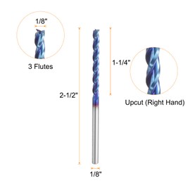 sourcing map 3pcs Spiral Router Bit 1/8" Cut Dia 1/8" Shank Up Cut Blue Nano Coated Solid Carbide 3 Flutes CNC End Mill Milling Bits for Wood Plastic Soft Metal (1-1/4" Cut Length 2-1/2" Long)