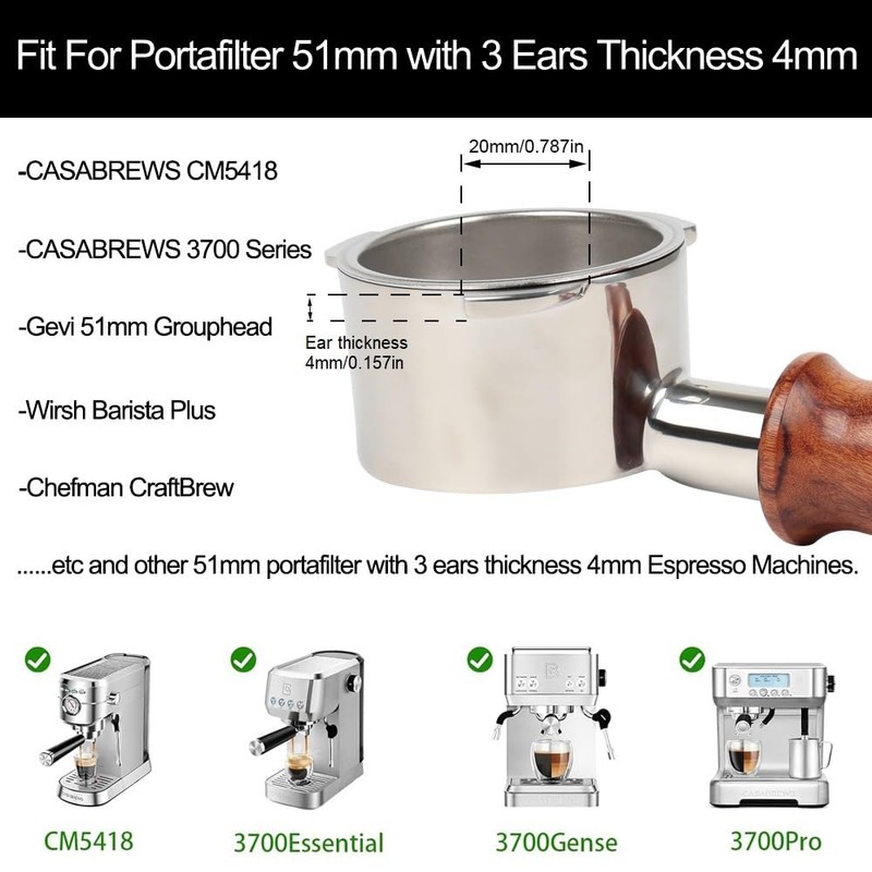 CAPFEI Bottomless Portafilter 51 mm for Casabrews CM5418 with 3