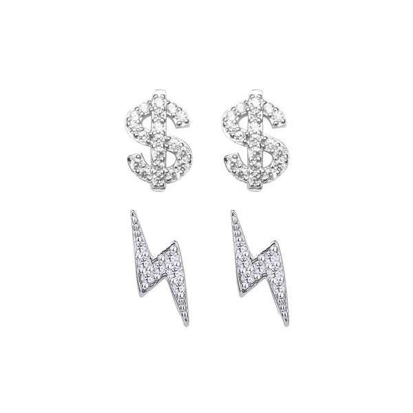 ALRNBY 2 Pairs Silver Trendy Earrings for Men Hip Hop