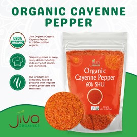 Jiva Organics Cayenne Pepper Powder Ground Chilli Pepper 1.25 LB Bag 60K SHU - Culinary, Hot, Non-GMO, All Natural Red Pepper Spice Powder