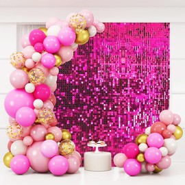 Hot pink Shimmer Wall Backdrop,Shiny Sequins,24PCS Sequins Backdrop Decoration Panels, Glitter Bling Photo Background Decorations for Birthday Party Wedding Engagement Anniversary Graduation…