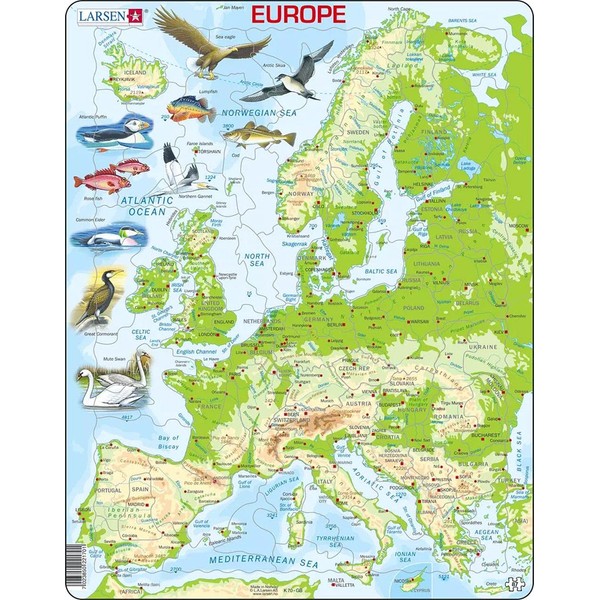 Larsen Puzzles Europe Map with Animals 87 Piece Children's Educational Jigsaw Puzzle