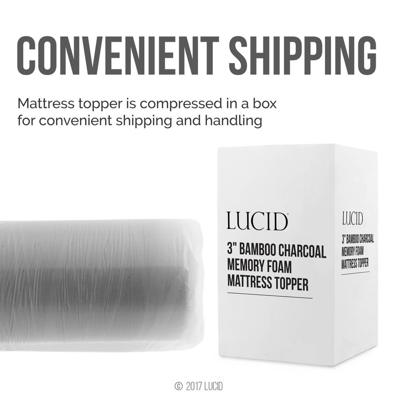 Lucid 3 Inch Ventilated Bamboo Charcoal Memory Foam Mattress Topper,