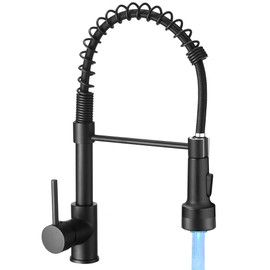 OWOFAN Kitchen Faucet LED Light, Kitchen Faucets with Pull Down Sprayer 304 Stainless Steel Matte Black Industrial Single Handle Faucet for Farmhouse Camper Laundry Utility Rv Wet Bar Sinks 9003R