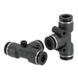 PATIKIL 1/4 inch OD Tee Plastic Push to Connect Fittings, 2 Pack T Shaped 3 Ways Tube Connect Push Fit Push Lock PE-1/4 for Air Water RO System, Black