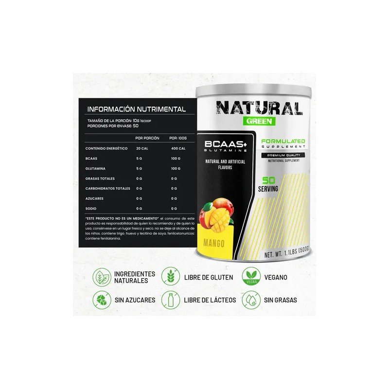 Bcaas Glutamina Aminoácido Green 500g Sabores