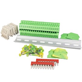 ICI Dinkle DIN Rail Terminal Block Kit #1 Green 20 DK2.5N-GN 12 AWG Gauge 20A 600V Ground DK2.5N-PE Jumper DSS2.5N-10P End Covers End Brackets