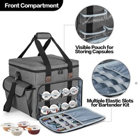 CURMIO Carrying Case Compatible with Bartesian Cocktail Machine, Insulated Cocktail Maker Machine Travel Bag with Pockets for Cocktail Capsules, Menu and Other Accessories, Grey (Patent Design)