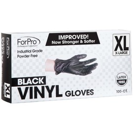 ForPro Disposable Vinyl Gloves, Black, Industrial Grade, Powder-Free, Latex-Free, Non-Sterile, Food Safe, 2.75 Mil. Palm, 3.9 Mil. Fingers, X-Large, 100-Count