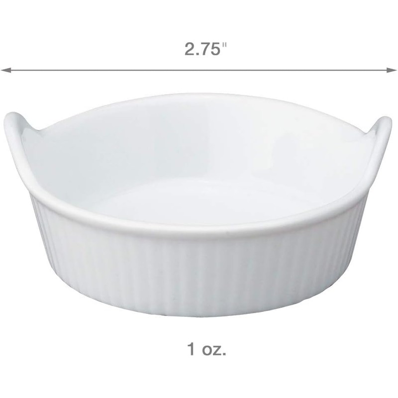 HIC Kitchen Mini Eared Ramekin Set, Fine White Porcelain, 1-Ounce,