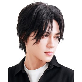 TefuRe Men's Wigs, J-hair Members, 2024 Novelty Style, Men's Wig, Black, Divided Center, Natural Wig, Center Part Short, Korean Pure Black MEN-003-PBk