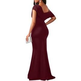 shengfan Women's Formal Off Shoulder Maxi Dresses Elegant One Shoulder Ruched Vestidos Evening Party Long Dress(231Burgundy,XX-Large)