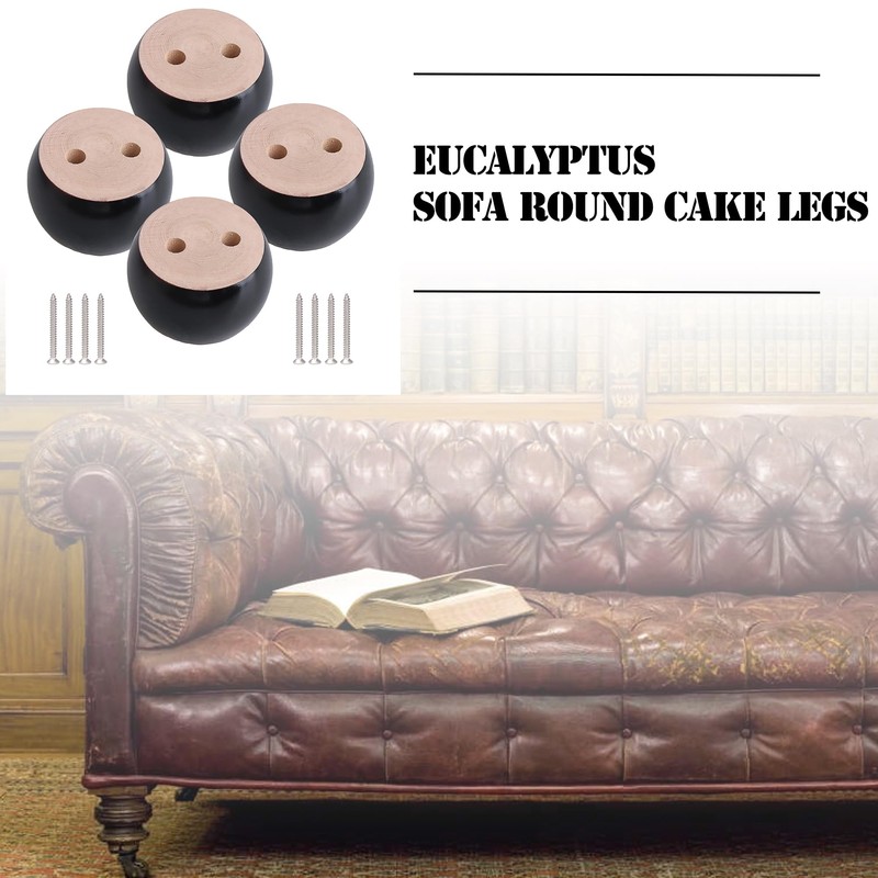 SHANOER 4pcs 40mm Height Black Eucalyptus Wood Round Bun Furniture