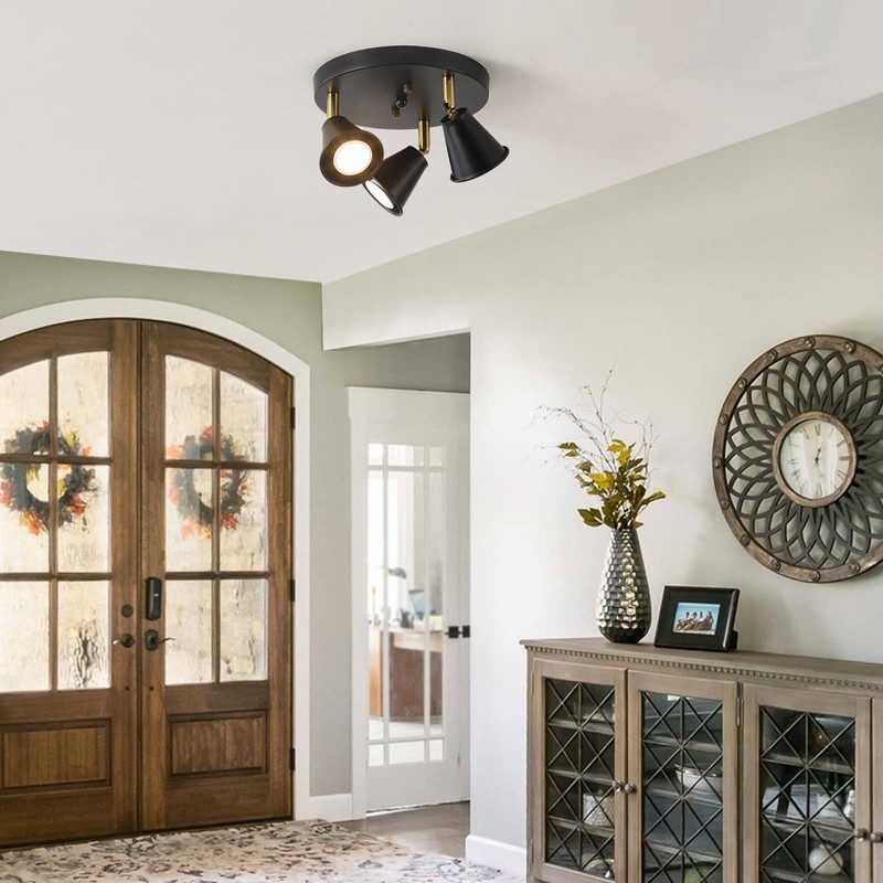 SEEBLEN 3-Light Industrial Directional Track Lighting, Adjustable Round Ceiling Spotlight,