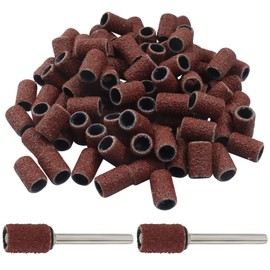 Aracombie 80 Grit 1/4" Sanding Drum Set 100pcs, Premium Aluminum Oxide Sleeves with Steel Mandrels for Rotary Tools, Hardwood & Metal Working