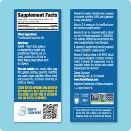 Ddrops Ddrops Adults 1000IU 365 Drops - Liquid Vitamin D3 Supplement, Supporting Strong Bones & Immune System