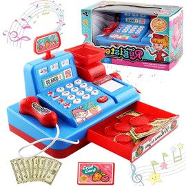 Juguete de Caja Registradora,Dinero y Banca de Juguete,Mini Caja Registradora de Supermercado para Niños de Alta Simulación,Como Regalo Preescolar para Niños,1 Tarjetas de Crédito Y 4 Billetes