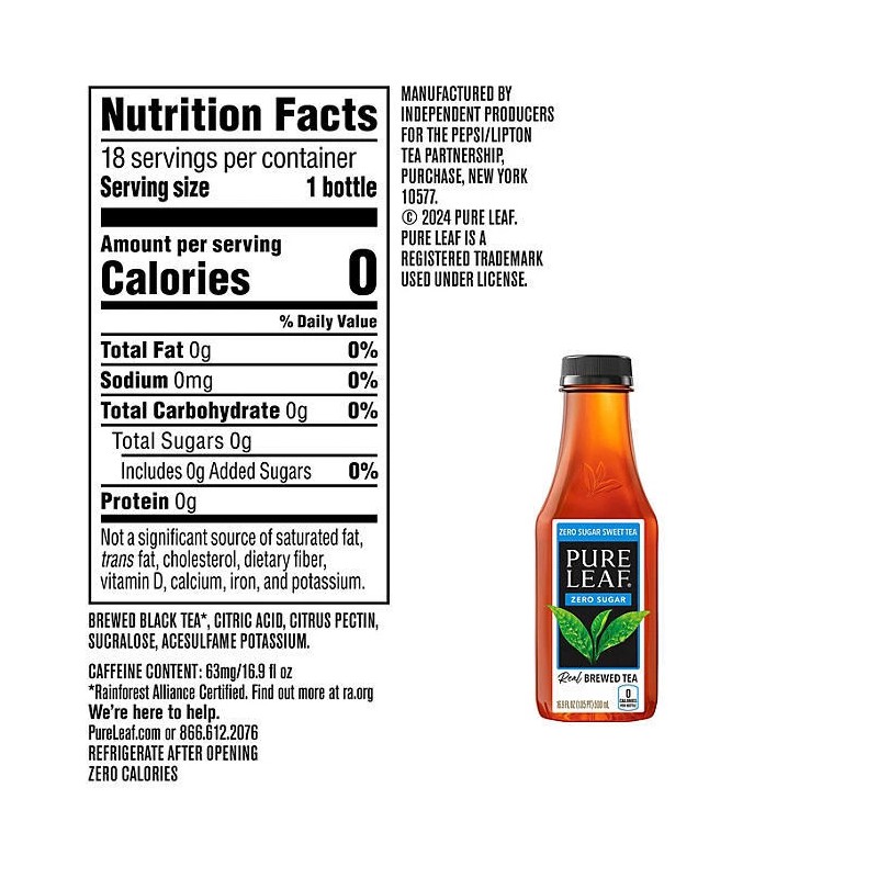 Pure Leaf Zero Sugar Real Brewed Tea Sweet Tea, 16.9