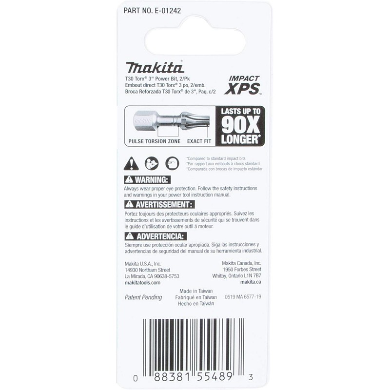 Makita E-01242 Impact XPS™ T30 Torx 3" Power Bit, 2/pk