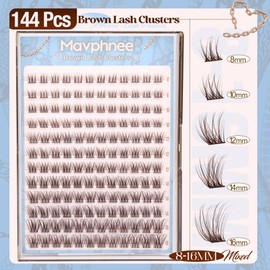 Mavphnee Brown Lash Clusters Dark Brown Eyelash Extensions Natural Cluster Lashes CC-Curly Pestañas Postizas Wispy Individual Lash Extensions 3D Lash 8-16MM Brown Eyelash Clusters 144PCS DIY at Home