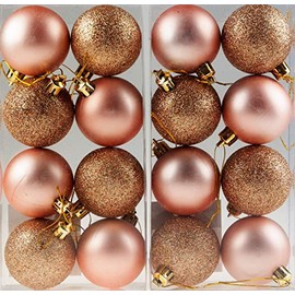 Set Of 16 Rose Gold Christmas Tree Baubles Decorations