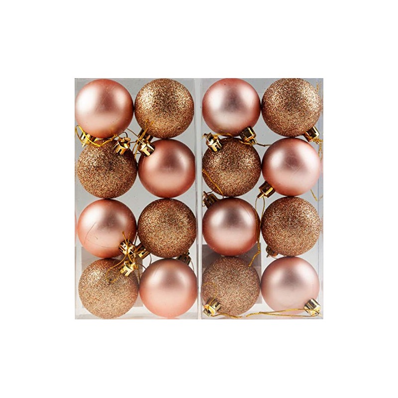 Set Of 16 Rose Gold Christmas Tree Baubles Decorations
