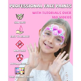 Anka Bella Professional Face Painting Kit for Kids,12X10gm Water Activated Rainbow Cake Face Paint with Stencil & Brushes,Hypoallergenic & Non-Toxic,Gift for Birthday Parties/Halloween/Carnival