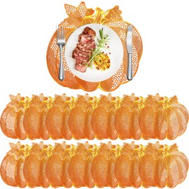 Fall Placemats Set of 15 Pumpkin Placemats with Leaves 14 × 16 Inch Autumn Harvest Thanksgiving Table Mats Washable Vinyl Placemat Heat Resistant Non-Slip Burnt Orange Placemat for Party Dining Decor