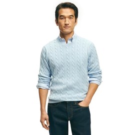 Brooks Brothers Men's Regular Fit Supima Cotton Long Sleeve Half-Zip Sweater, Light Blue/Blue, X-Large