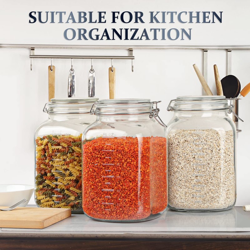 Folinstall 1 Gallon Square Super Wide-Mouth Glass Jars with Airtight
