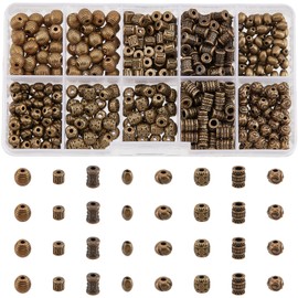 nbeads 480 Pieces 8 Styles Tibetan Style Alloy Spacer Beads Tube Oval Round Metal Beads Barrel Round Column Spacer Beads Loose Beads for DIY Jewellery Crafts Making Antique Bronze